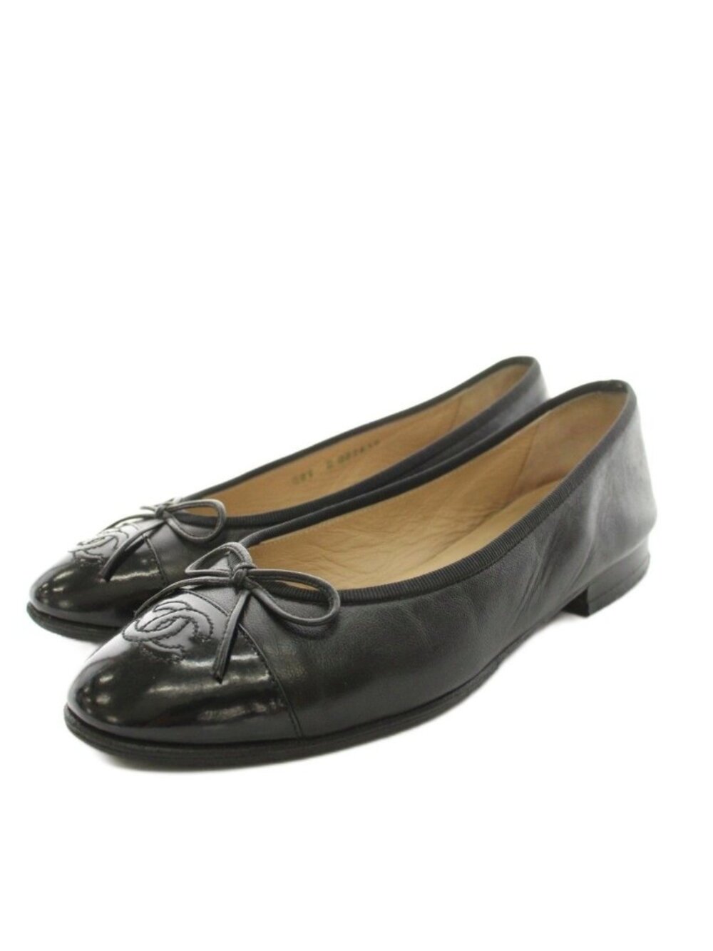Chanel Ballerina Ballet Shoes Leather CC Logo Ribbon 36.5 Black a YT